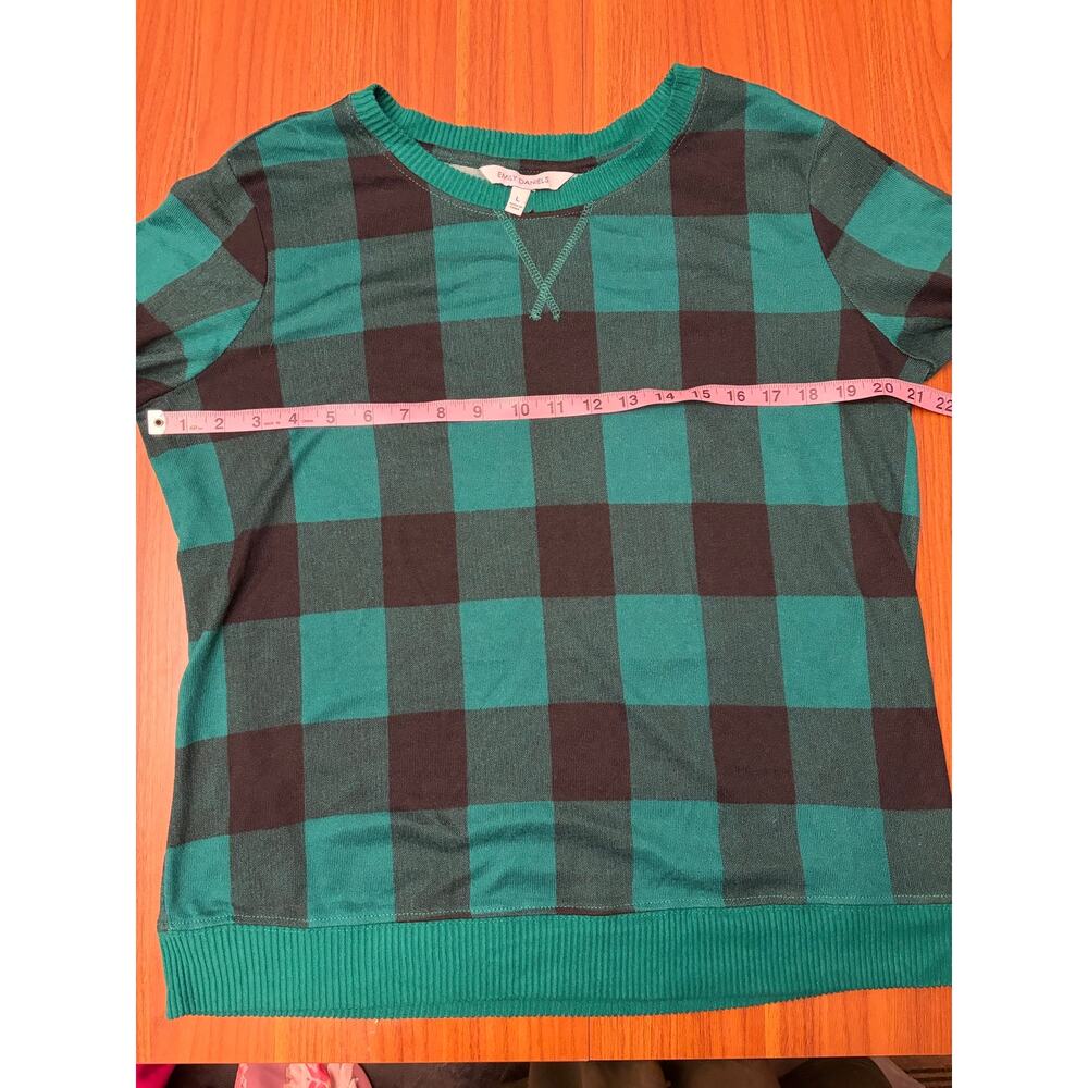 Emily Daniels Green Black Buffalo Check Plaid Sweater Top Large - Picture 6 of 11